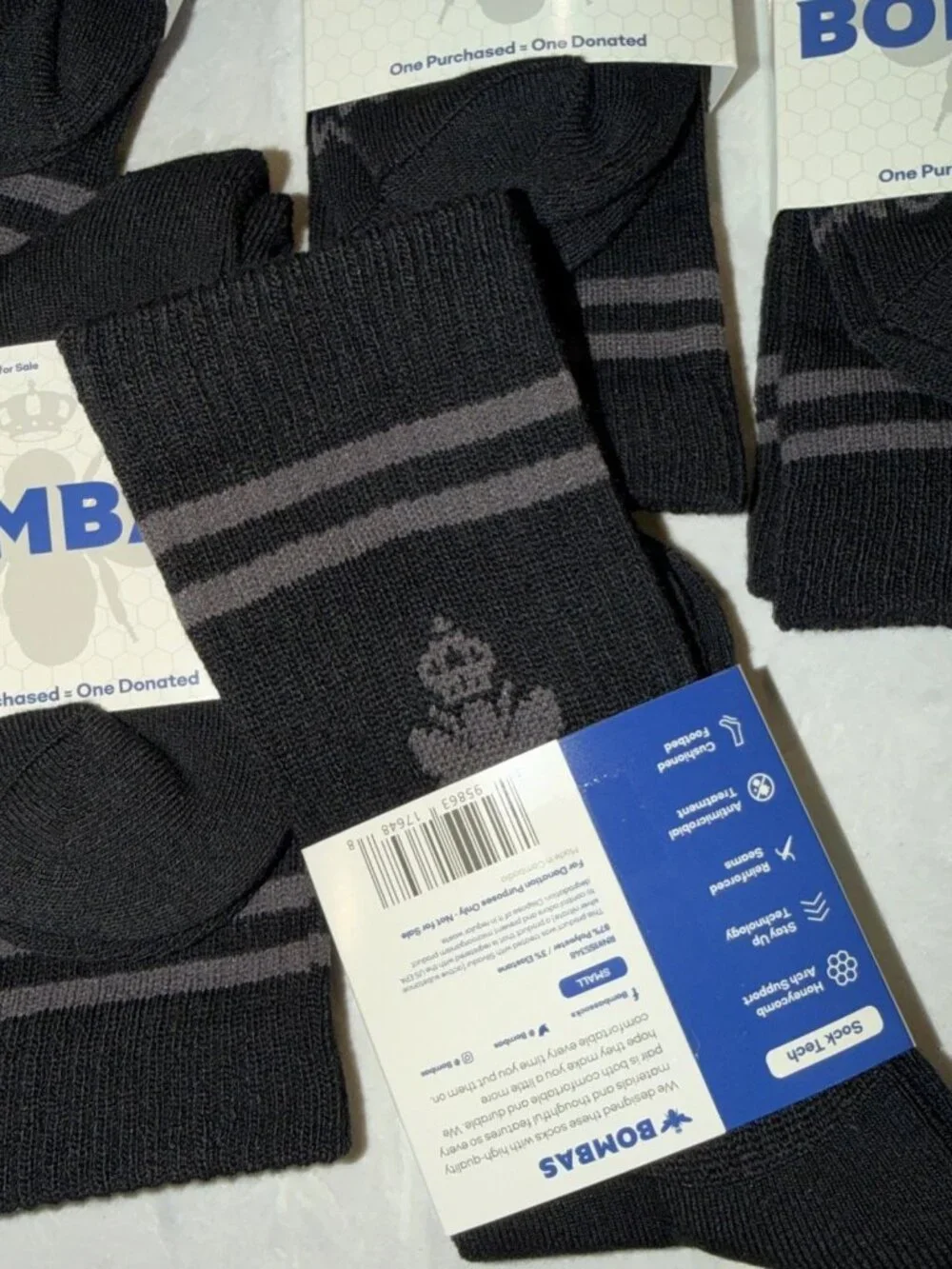 5 Pairs Bombas Black Crew Socks Women's Size Small 4 - 7.5 New